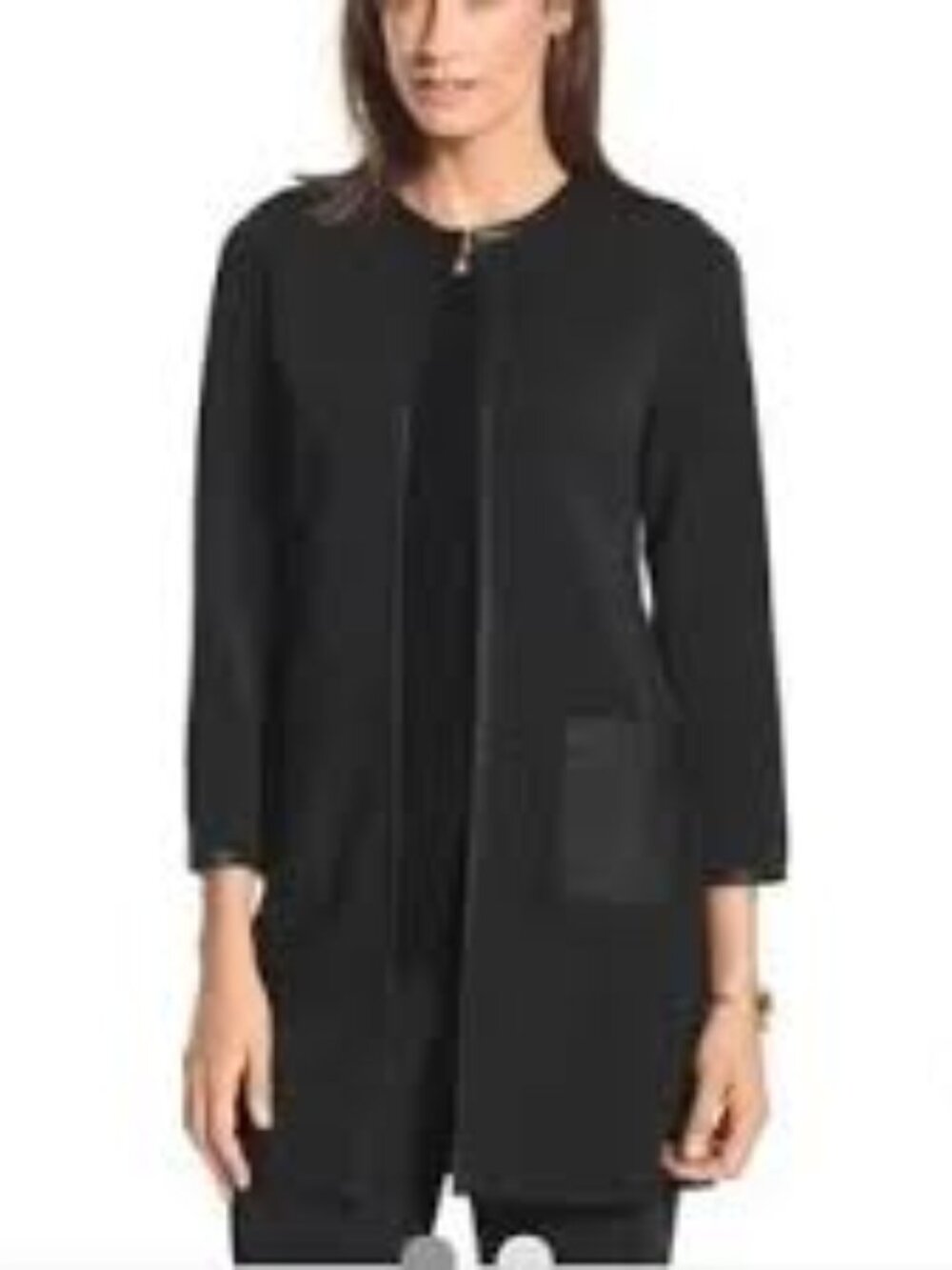Chicos Travelers Collection Chelsea Black Jacket Faux Leather Trim Pockets